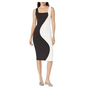 HALFHEART Black & White Colorblock Midi Dress | Size L | Mod Minimalist Bodycon